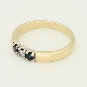 Bague - 14 carats Or jaune - Diamant - Saffier, Nieuw