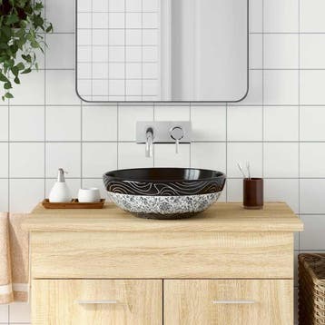 vidaXL Opzetwasbak rond 41x14 cm keramiek zwart en blauw, Doe-het-zelf en Bouw, Verzenden, Nieuw