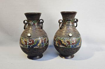Vase - Bronze - Japon - vases cloisonnés émaillés, Antiquités & Art