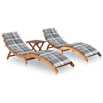 vidaXL Ligbedden 2 st met tafel en kussens massief, Tuin en Terras, Verzenden, Nieuw