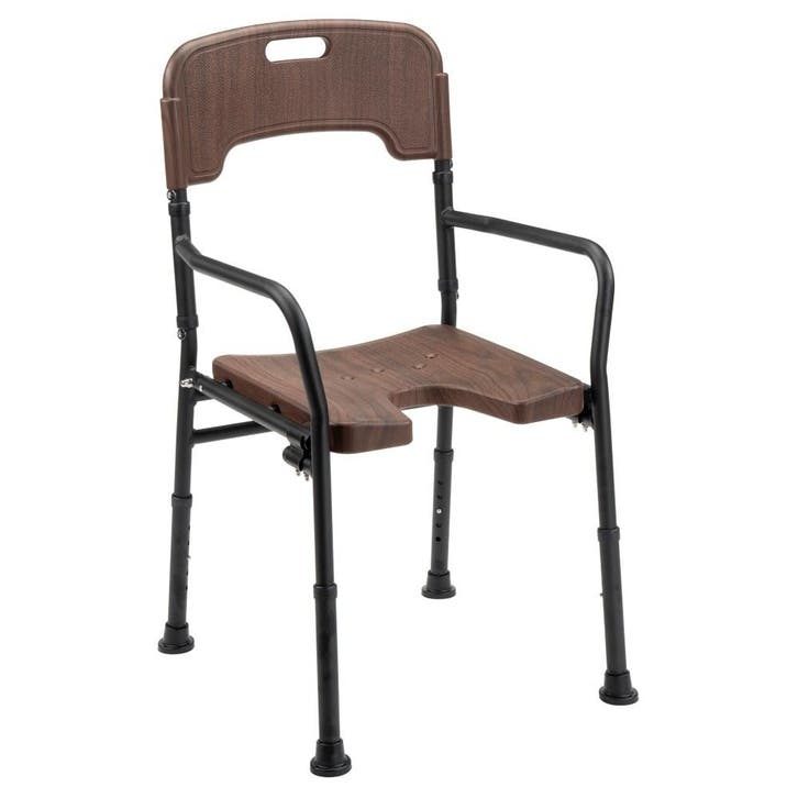 Opvouwbare douchestoel met hygiëne uitsparing - Walnoot prin, Diversen, Verpleegmiddelen, Ophalen of Verzenden