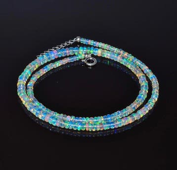 Argent - Collier - Perles dopale naturelles 16 pouces
