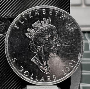 Canada. 5 Dollars 2001 Maple Leaf - 1oz 0.999 Silver (Zonder