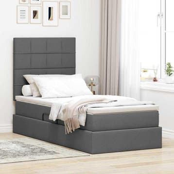 vidaXL LED opbergbed met matras Donkergrijs 100 x 200 cm, Verzenden