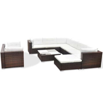 vidaXL 10-delige Loungeset met kussens poly rattan bruin, Verzenden, Nieuw, Loungeset