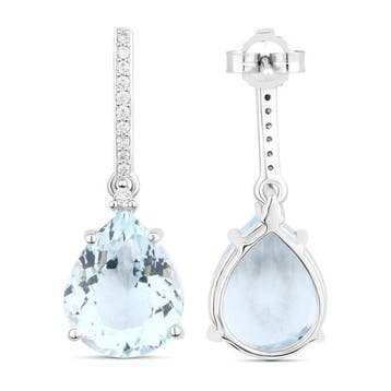 Oorbellen - 14 karaat Witgoud - 6.16ct. tw. Aquamarijn -, Nieuw