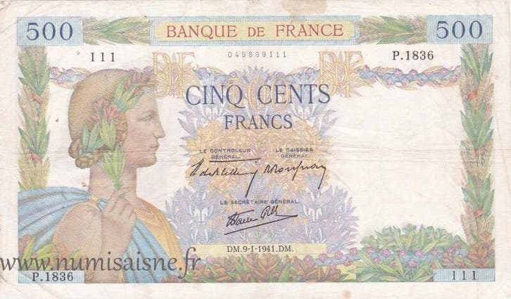 France Frankreich F 32/12 500 Francs La Paix 09/01/1941 P..., Postzegels en Munten, Bankbiljetten | Europa | Niet-Eurobiljetten