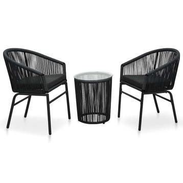 vidaXL 3-delige Bistroset met kussens PE-rattan zwart, Verzenden