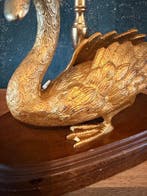 Tafellamp - Messing, Hout - Zwanenvormige lamp