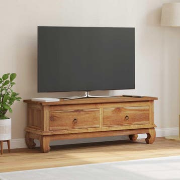vidaXL TV Stand met lade Naturel 110 x 35 x 40 cm Massief, Huis en Inrichting, Verzenden, Nieuw