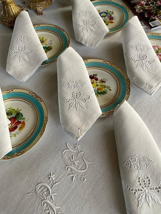 6 linnen servetten uit het vroege deel van de 20e eeuw met, Antiek en Kunst, Antiek | Tapijten, Tafelkleden en Textiel