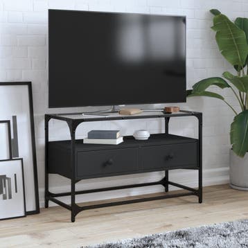 vidaXL Tv-meubel met glazen blad 80x35x51 cm bewerkt hout, Verzenden, Nieuw