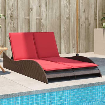 vidaXL Ligbed met kussens bruin 114x205x73 cm poly rattan, Verzenden, Nieuw