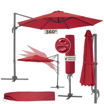 Parasol Ø 300cm met voetpedaal en beschermhoes - wijnrood, Verzenden, Nieuw
