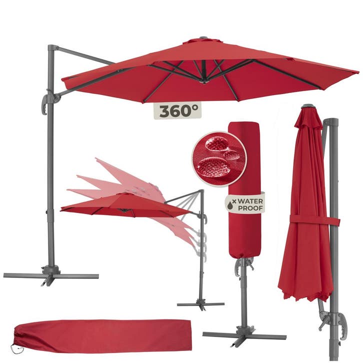 Parasol Ø 300cm met voetpedaal en beschermhoes - wijnrood, Jardin & Terrasse, Protection solaire, Envoi