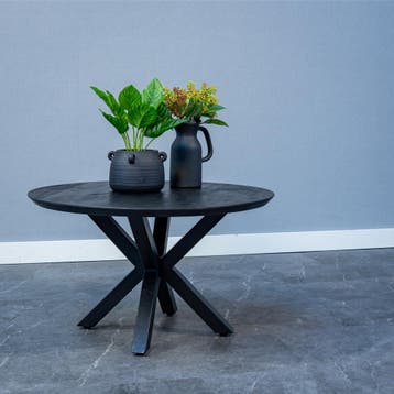 Salontafel Mangohout Tess Rond 70 Zwart, Huis en Inrichting, Tafels | Salontafels, Verzenden, Rond, Nieuw, Industriële meubels