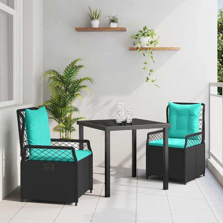vidaXL Tuin Eettafel Set 3 pcs Zwart poly rattan, Tuin en Terras, Tuinsets en Loungesets, Nieuw, Verzenden