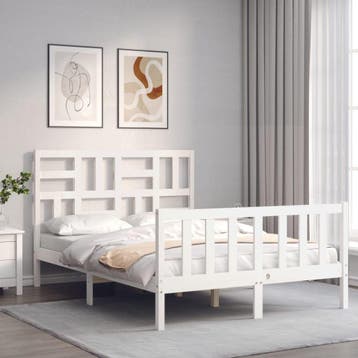 vidaXL Bedframe zonder matras massief grenenhout wit 140x200, Verzenden, Nieuw