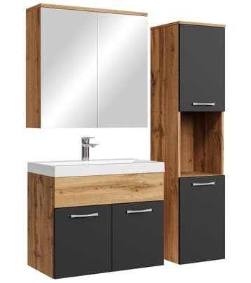 Badkamermeubel Set Montreal 60 cm Eiken Zwart Mat Badmeubel, Verzenden