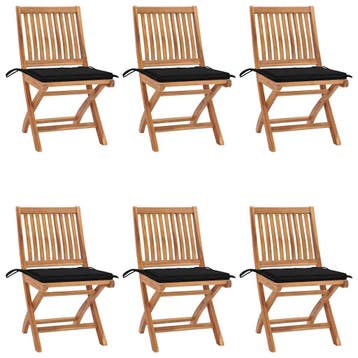 vidaXL Klapstoelen met kussens, 6 stuks, massief teakhout, Verzenden, Nieuw