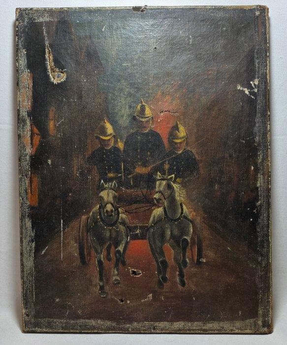 Franse school (XIX) - Pompieri a Cavallo - Sapeurs-Pompiers, Antiek en Kunst, Kunst | Schilderijen | Klassiek