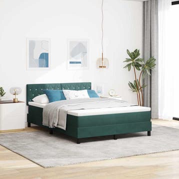 vidaXL LED Box Spring Bed met matras Donkergroen 160 x 200, Verzenden, Nieuw