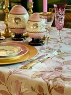 Nappe imprimée de magnolias roses pour tables de grande