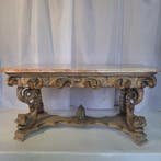 Salontafel - Hout, Marmer - Hoogte: 64 cm, Antiek en Kunst
