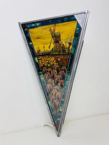 Wandlamp - Wandlamp glad in lood, tulpenveld en molen 1970 -
