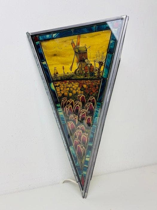 Wandlamp - Wandlamp glad in lood, tulpenveld en molen 1970 -, Antiek en Kunst, Curiosa en Brocante