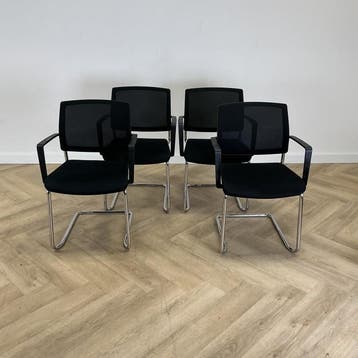 vergaderstoelen (set van 4) stapelstoelen, zwart - chroom, Gebruikt, Zwart, Eén