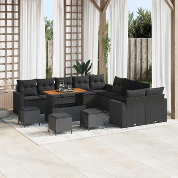vidaXL Tuinbank Set 18 st 11-Aantal zitplaatsen Zwart poly, Tuin en Terras, Verzenden, Nieuw