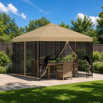 vidaXL Tuin gazebo met zijwanden 3 x 3 m Beige Polyester en, Verzenden