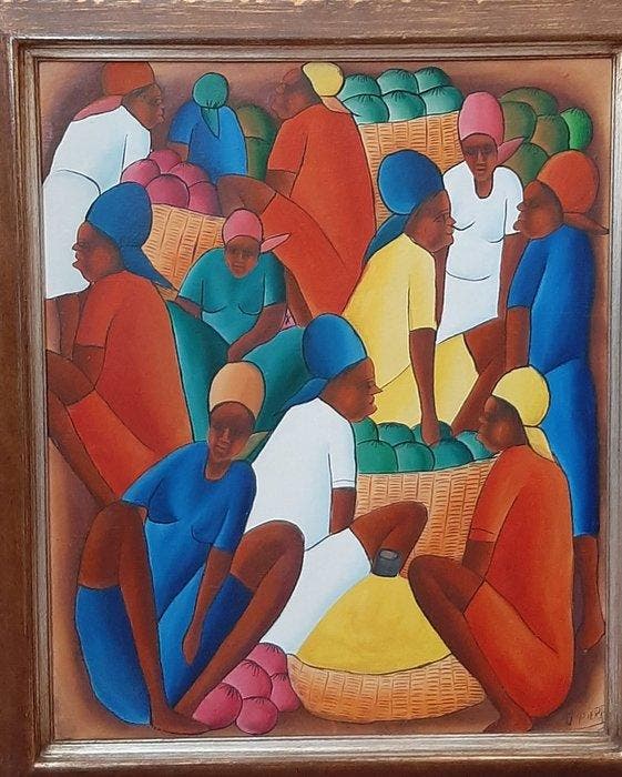 J.Pierre - Marche de Fer a Port au Prince Haiti, Antiquités & Art, Art | Art non-occidental