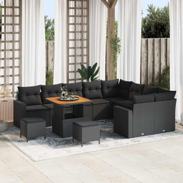 vidaXL Tuinbank Set 12 st Zwart poly rattan, Verzenden