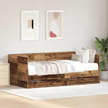 vidaXL Dagbed met lade met plank Oud Hout 75 x 190 cm, Verzenden