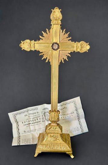 Reliekhouder - Verguld messing - 1850-1900 - Heilig Kruis