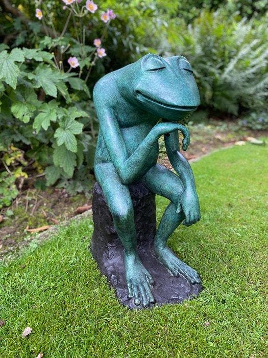 sculptuur, Philosopher Frog - 55 cm - Gepatineerd brons, Antiquités & Art, Curiosités & Brocante