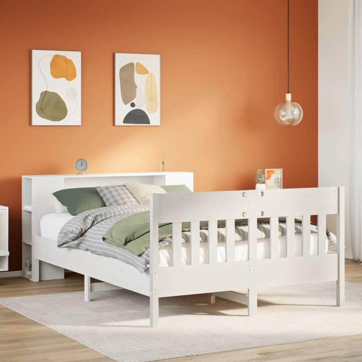 vidaXL Bed met boekenkast zonder matras grenenhout wit, Maison & Meubles, Chambre à coucher | Lits, Envoi
