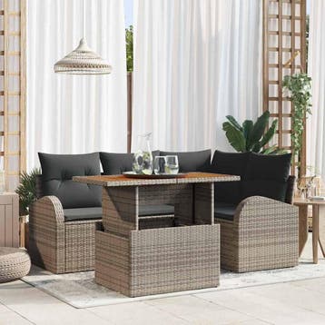 vidaXL Tuinbank Set 5 st Grijs Poly rattan, Verzenden, Nieuw