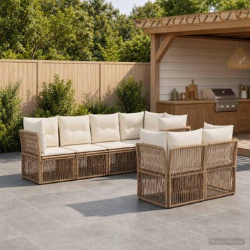 vidaXL Tuinbank Set 7 st 7-Aantal zitplaatsen Beige poly, Verzenden, Nieuw