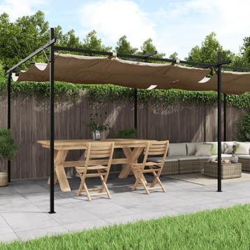 vidaXL Pergola met uitschuifbaar dak 589x292x230 taupe, Jardin & Terrasse, Tonnelles, Verzenden