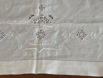 broderie - Broderie - 77 cm - 1.02 cm - Travail perforé, Antiquités & Art