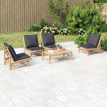 vidaXL 5-delige Loungeset met kussens bamboe donkergrijs, Verzenden, Loungeset