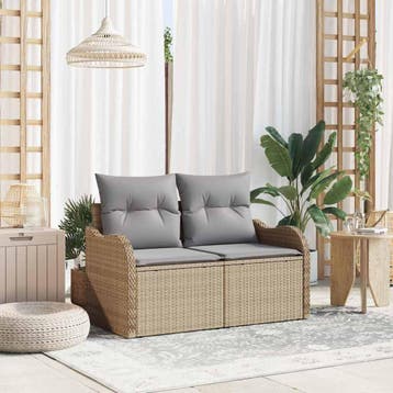 vidaXL Tuin Sofa met kussen Beige 121 x 62 x 69cm poly, Verzenden, Nieuw