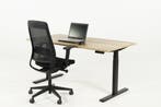 Zit-sta elektrisch bureau zwart, Natuur eiken blad, 160x80, Stabureau