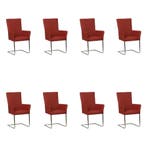 Set van 8 Leren eetkamerstoelen Dare met armleuning -, Ophalen of Verzenden, Nieuw, Leer, Eén
