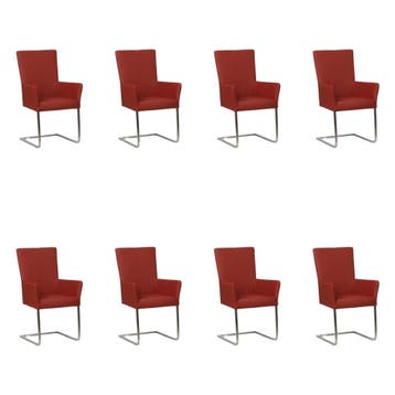 Set van 8 Leren eetkamerstoelen Dare met armleuning -, Ophalen of Verzenden, Nieuw, Leer, Eén