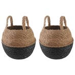 vidaXL Plantenpot met handvatten 2 pcs Zwart Ø 22 x 20 cm, Tuin en Terras, Verzenden, Nieuw