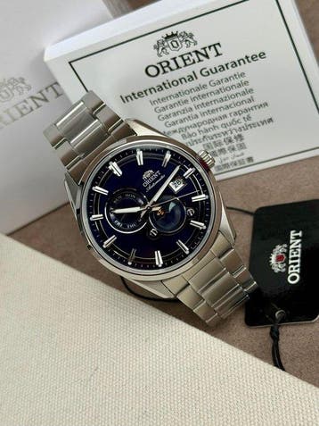 Orient - Stretto Sun & Moon Automatic Day/Date Silver/Blue -